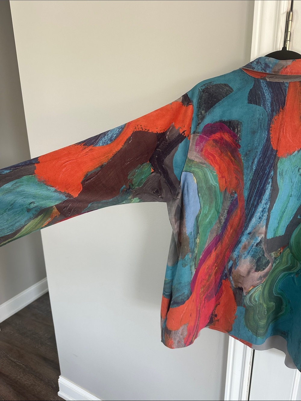 Colorwash Abstract Blazer Jacket - Claire Desjardins- Teal, Green & Coral - Picture 15 of 16
